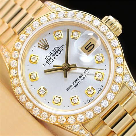 rolex women's diamond bezel watch|womens yellow gold rolex.